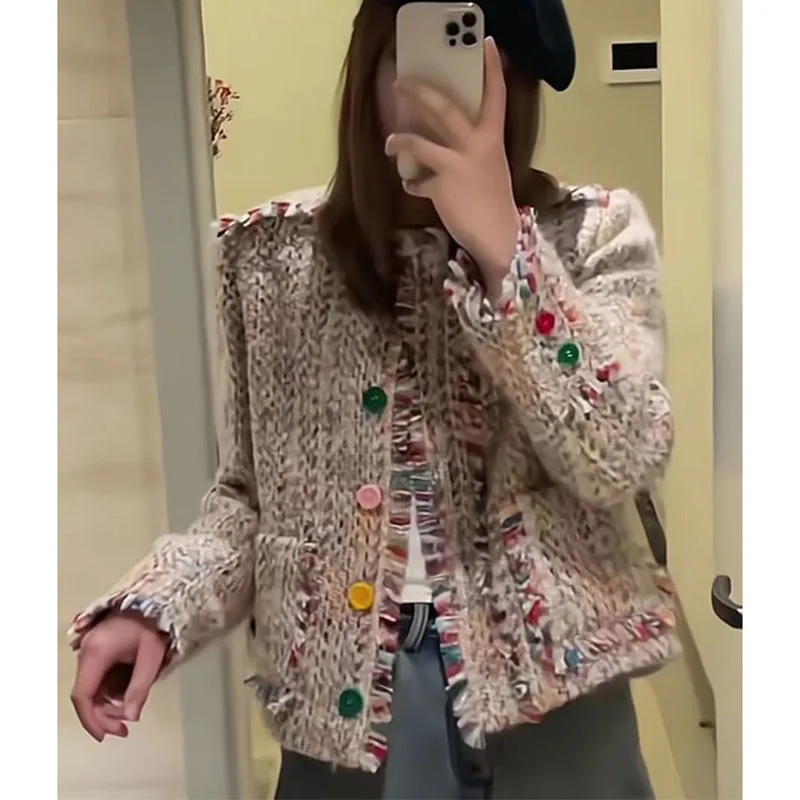 

Spring Autumn Femmal Long Sleeves Jacket 2025 Women Advanced Leisure Short Coat European Ladies Fashion Round Neck Tops Outwear