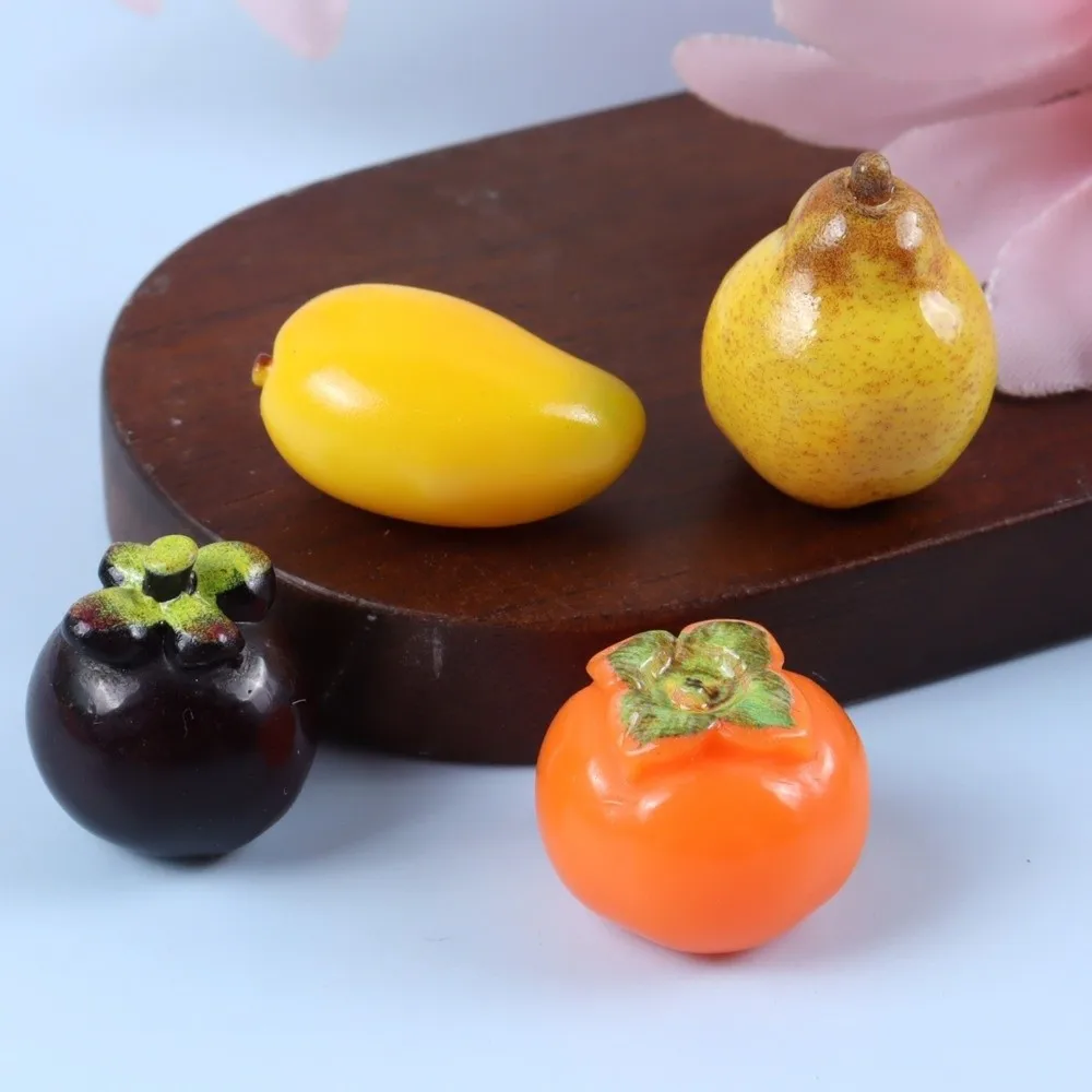 10pcs Cute Resin 3D Fruit Model Mango Pear Green Red Fruit Miniature Food 3D Shape DIY Dollhouse Accessory Dollhouse Craft