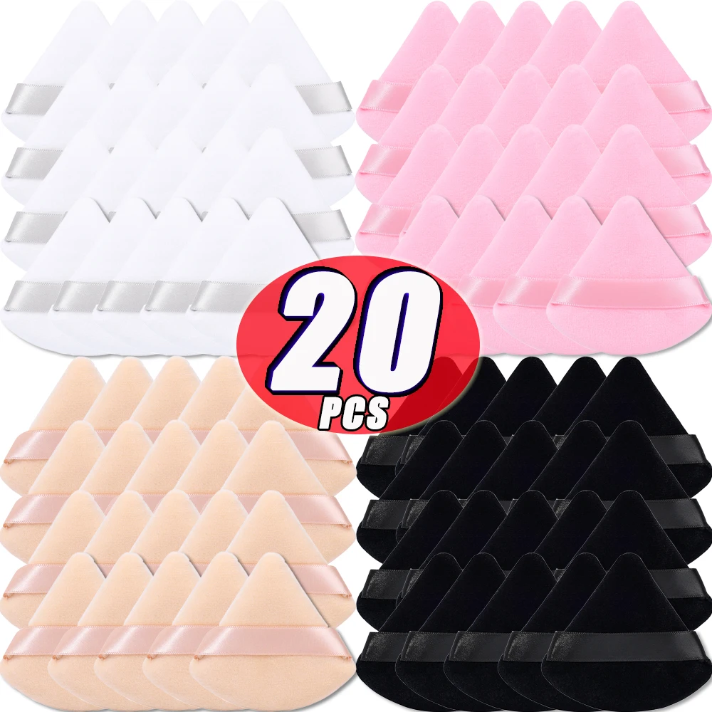 1-20pcs Short Plush Triangle Makeup Puffs Triangle Velvet Washable Powder Puff Cosmetics Eye Beauty Makeup Tool Reusable Sponge