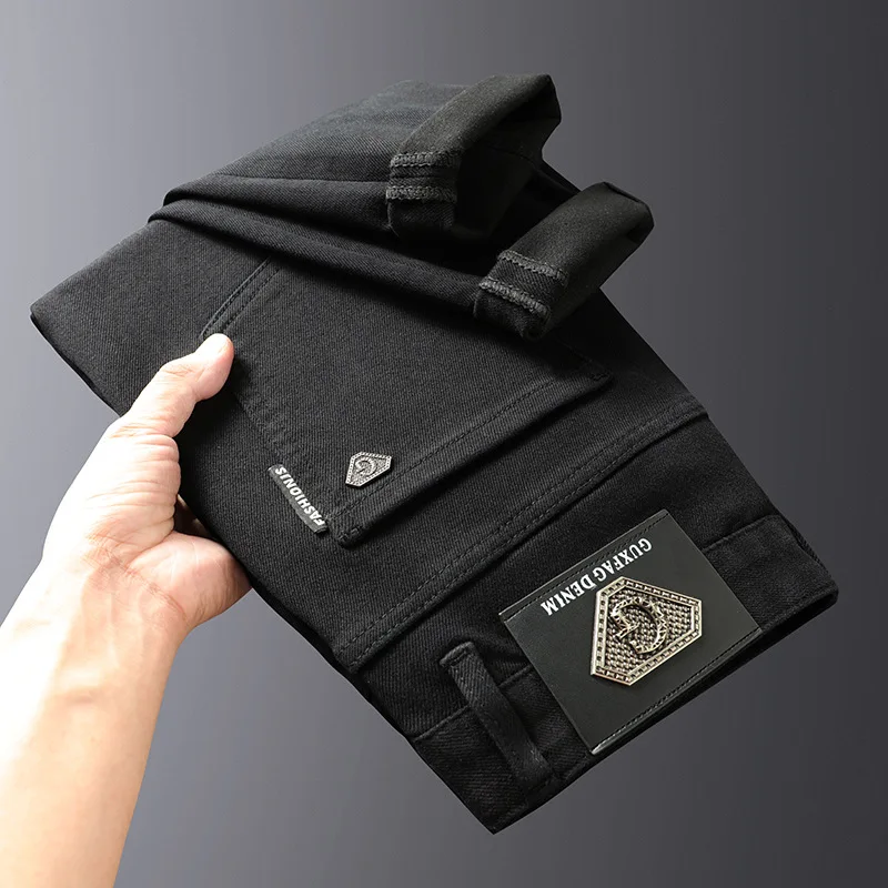 2024 New Light Luxury High-End Stretch Jeans Men's Straight-Leg Pants Trendy All-Match Casual Business Long Black Pants Men's