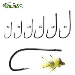 Vtwins 30PCS Xtra Strong Stinger(XSS) Big Streamers Fly Hook Hair Bugs Fly Tying Hook 2X Strength Wide Gap Bass Trout 2# to 4/0