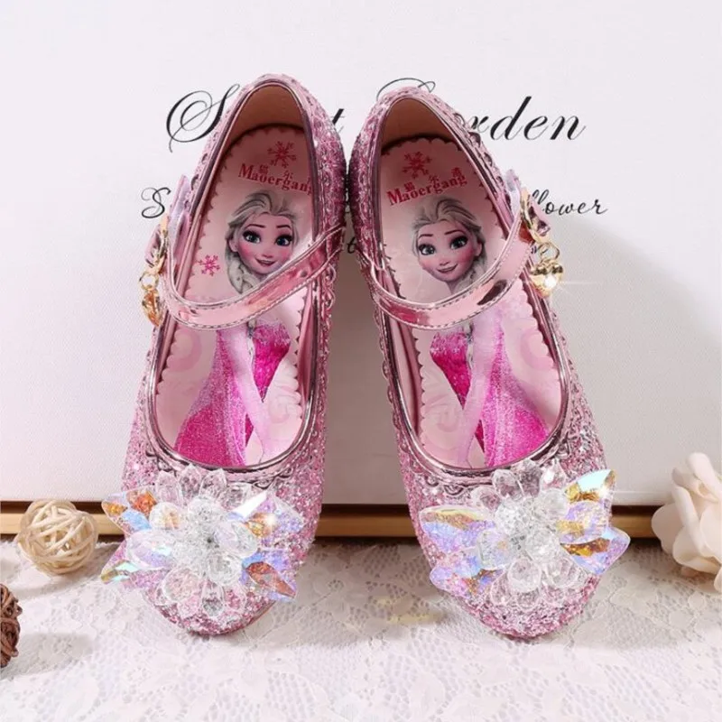 Moda Elsa Princess Girl Shoes Frozen Cartoon Dress Shoes For Girls Fashion Party Shoes con tacchi alti regalo di natale