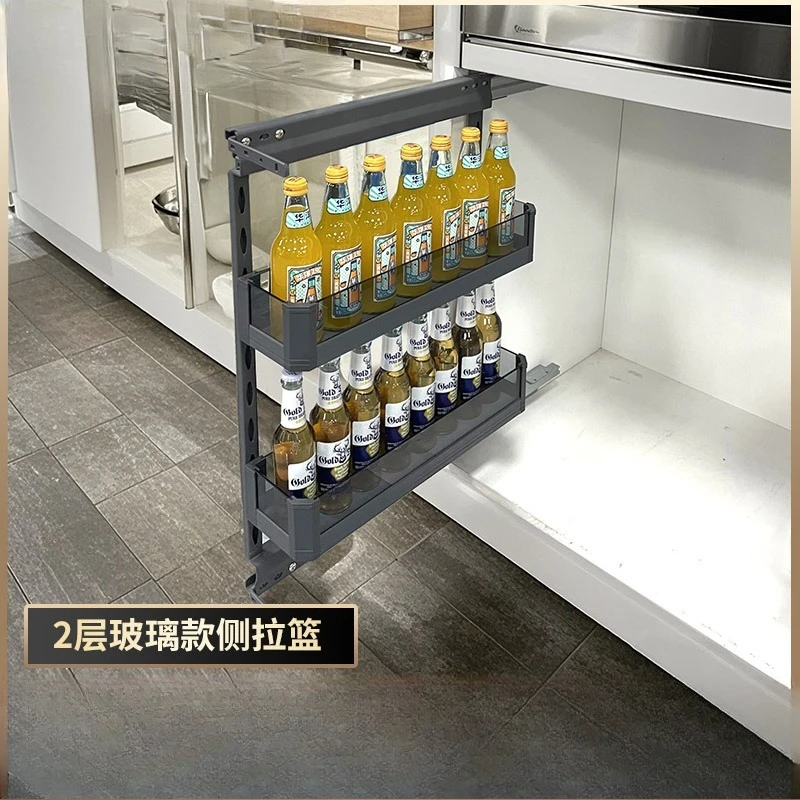 

Pull basket kitchen cabinet Extremely narrow double-layer drawer type shelf Pull-out storage rack in cabinet Side pull-pull push