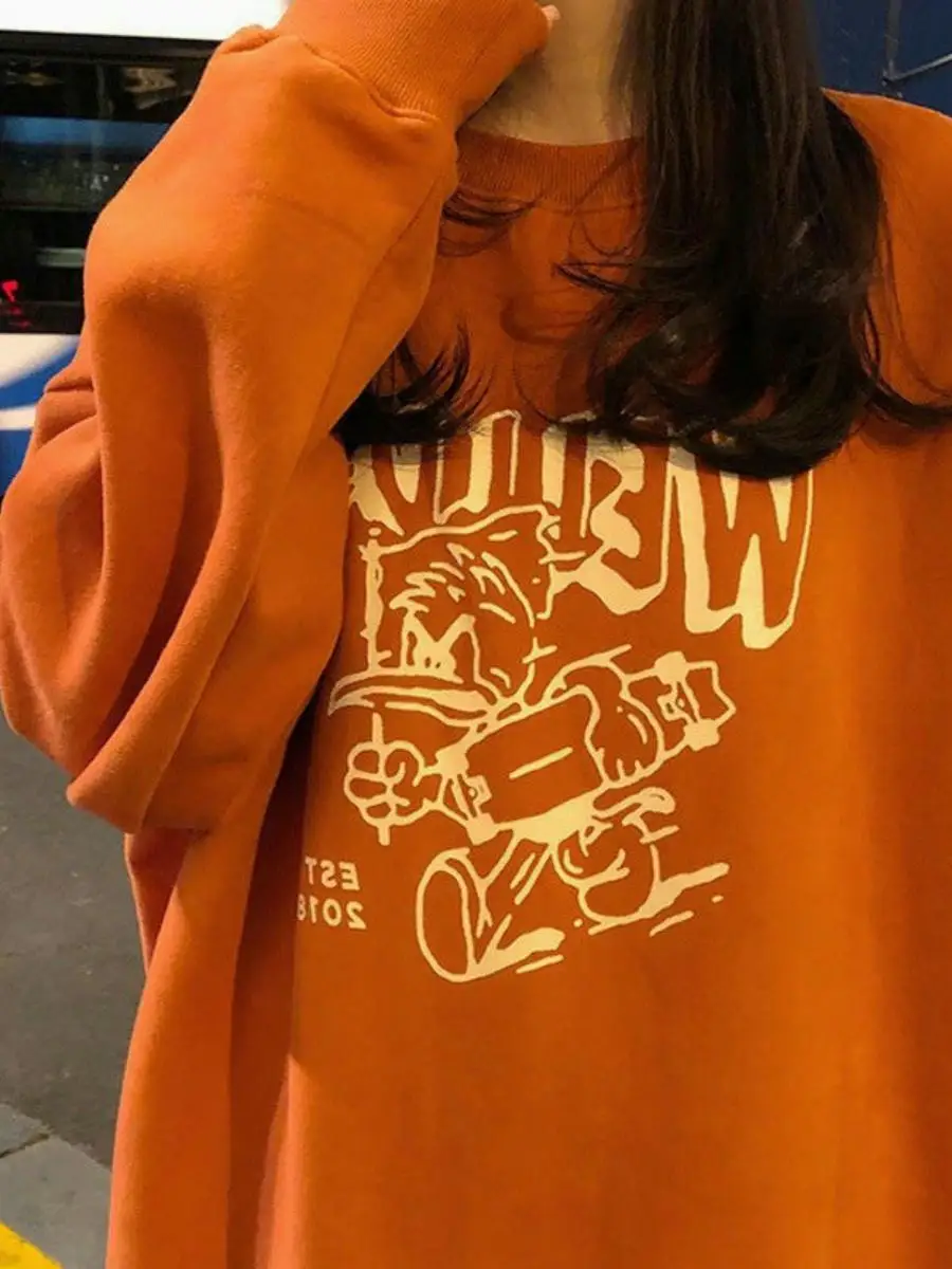 

Облегающий круглый свитшот Ne, женский свободный студенческий свитер с принтом Харадзюку, осеннее новое поступление, модный топ, женская одежда