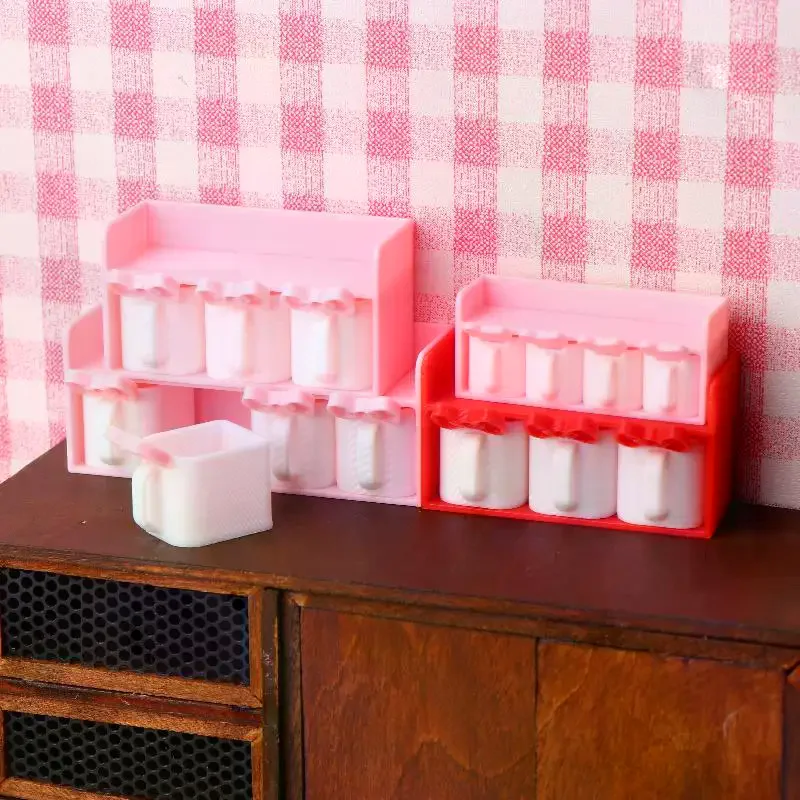 1/12 casa de bonecas mini tempero dos desenhos animados jar modelo cozinha funiture acessórios para casa boneca decoração crianças fingir jogar brinquedos presente