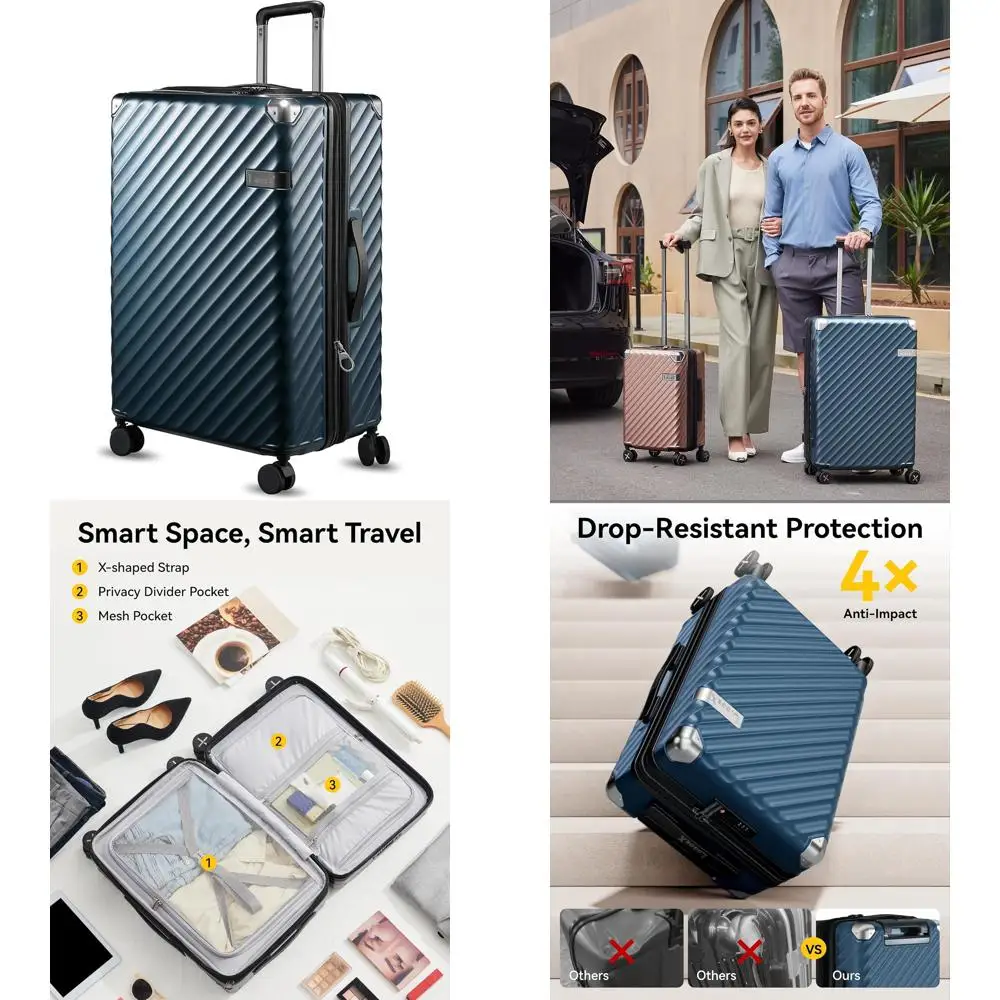 

Расширяемый чемодан с твердым корпусом и вращающимися колесами, большой размер 28 дюймов, темно-синий, поликарбонатный чемодан для путешествий