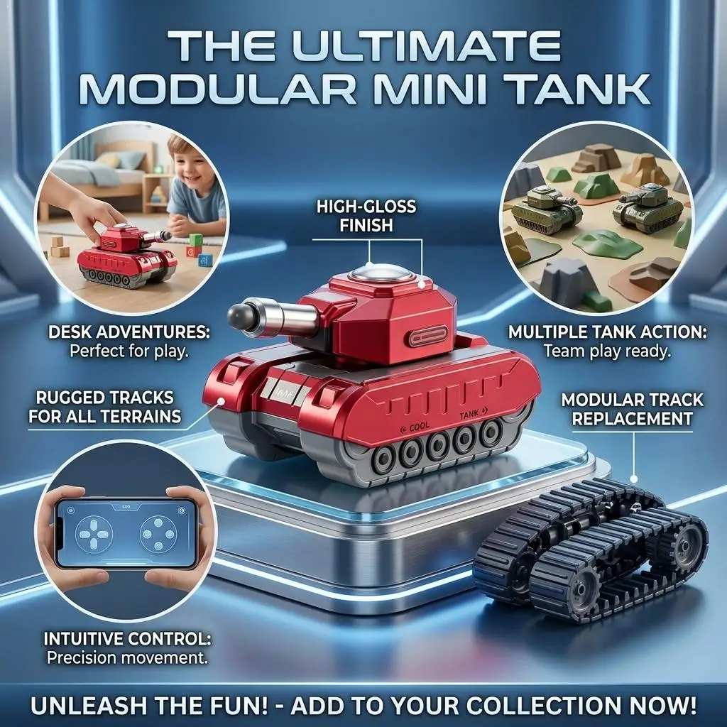 Mini Pull‑Back Tank Toy Plastic Military Armored Model 360° Damping‑Rotatable Turret One‑Button Launch Simulation Play Toy