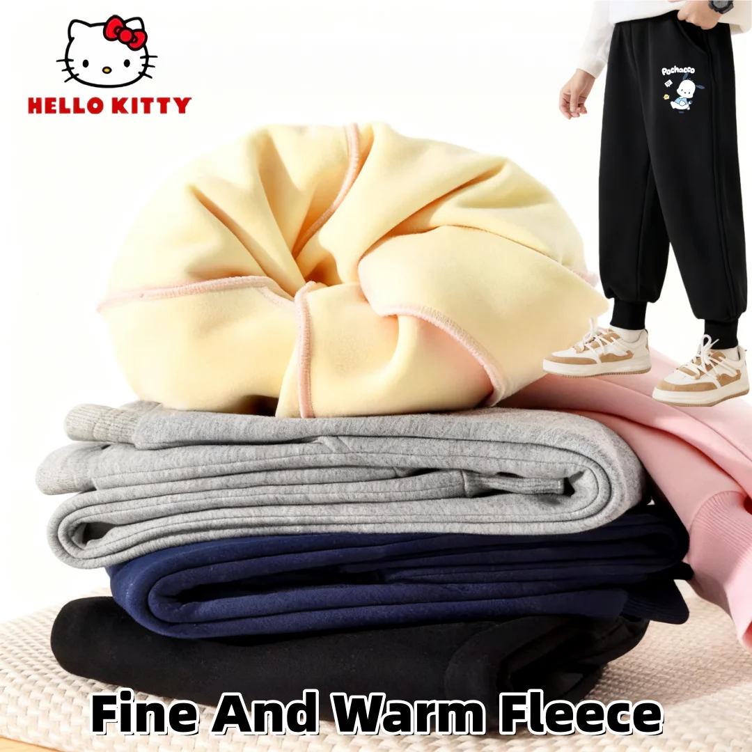 

Зимние детские кашемировые спортивные штаны Hello Kitty, мягкие, приятные для кожи брюки, утепленные брюки, утепленные ветрозащитные штаны