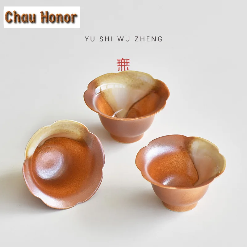 

70 мл японская печь для газировки, глазурованная керамическая чашка, ретро чайная чаша с лепестками цветов, чайная чашка для дегустации чая, ароматическая чашка Jianzhan Master Cups, чайная посуда