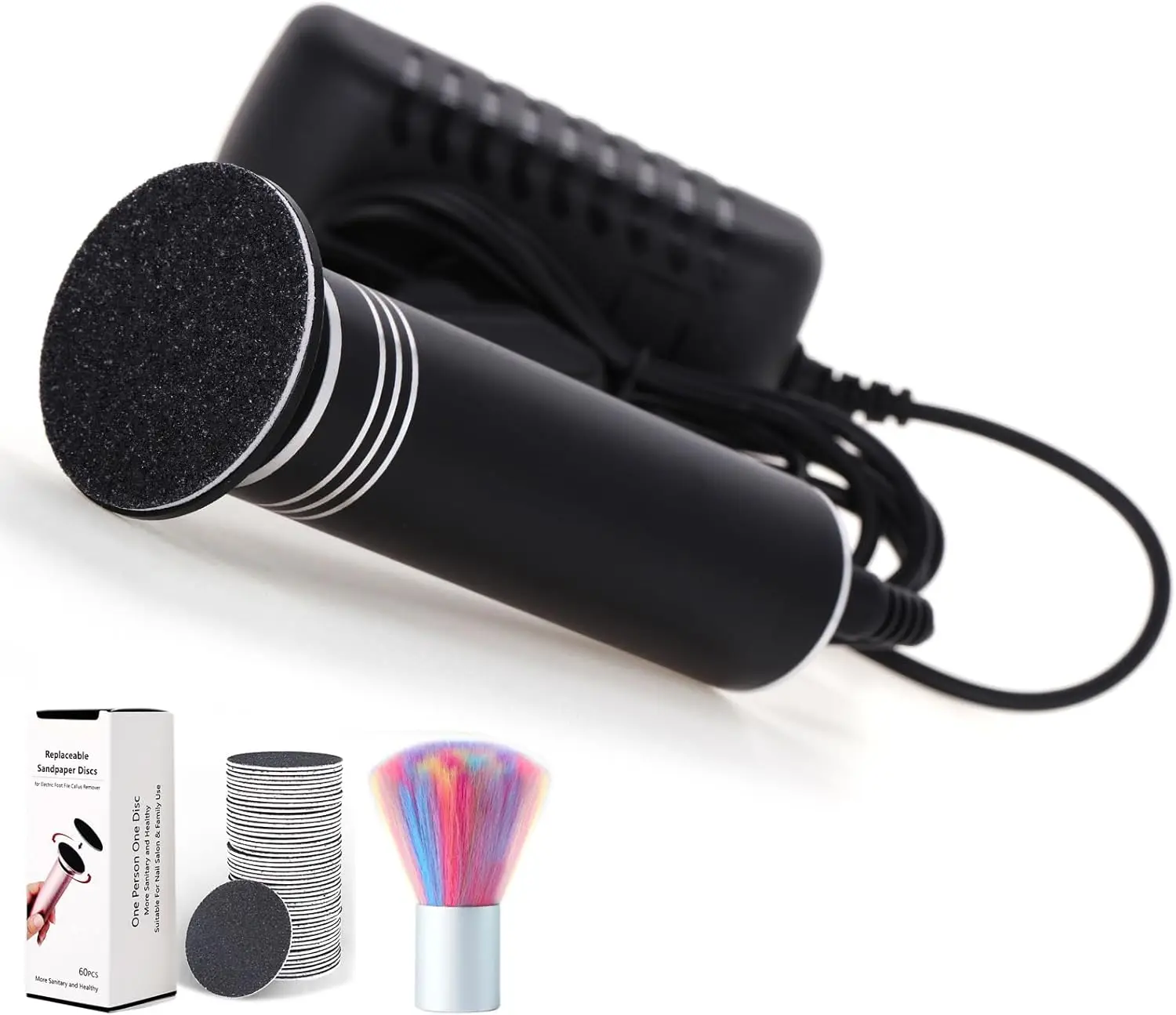 

Электрическая пилка для удаления мозолей с ног, 1200 об/мин, регулируемая скорость, 60 шлифовальных дисков, черная