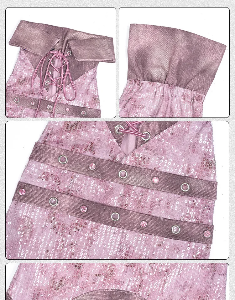 Original Design Y2k Hot Girls Sequins Shiny Denim Patchwork Revits Bandage Punk Leg Warmer Purple Subculture Kawaii Leg Cover