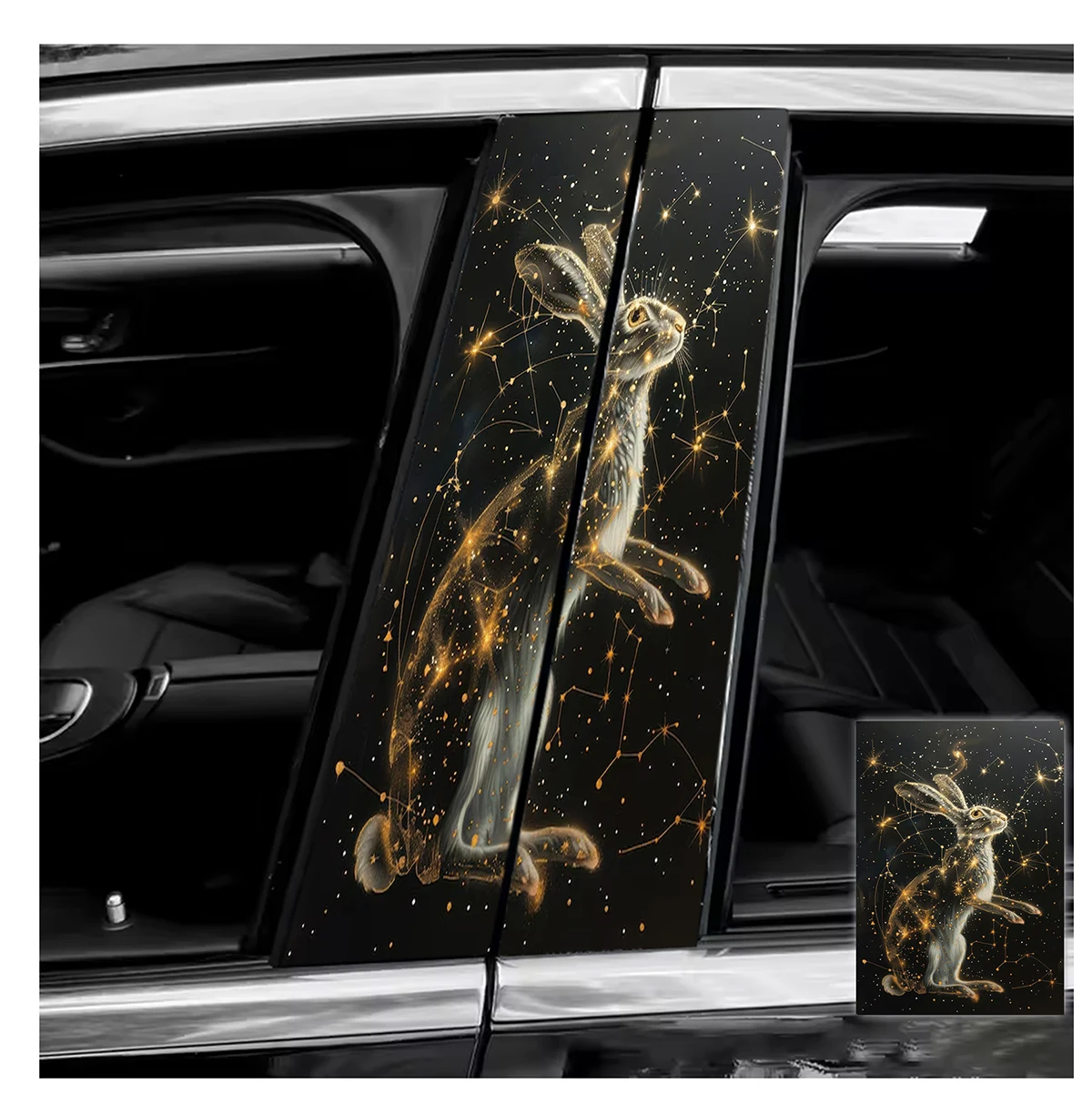 Car Pillar Trim Magical Galaxy Phoenix Dragon Rabbit Door Decor Decals Waterproof B Column Anti-Scratch Vinyl Auto Ornament