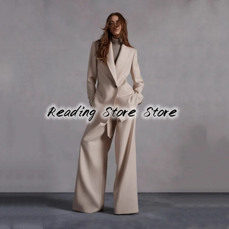 Women\'s Suit 2-Piece Set (Coat + Pants) Lapel Handsome Ladies Solid Color Single Breasted Mopping Pants Slim Fit Business Jacket