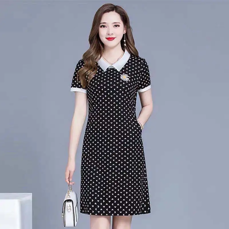 Small Doll Collar Polka Dot Dress Women's Clothing Summer 2022 New Graceful and Fashionable Belly Covering Chiffon Dress