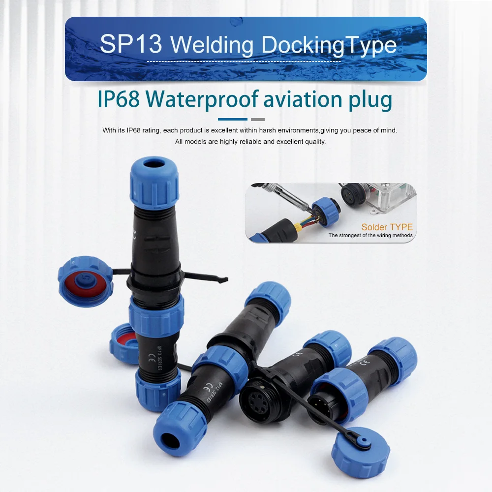 SP13 IP68 Waterproof Connector Aviation Plug & Socket Docking Male And Female Outdoor Electrical Connectors 2/3/4/5/6/7/9 Pin
