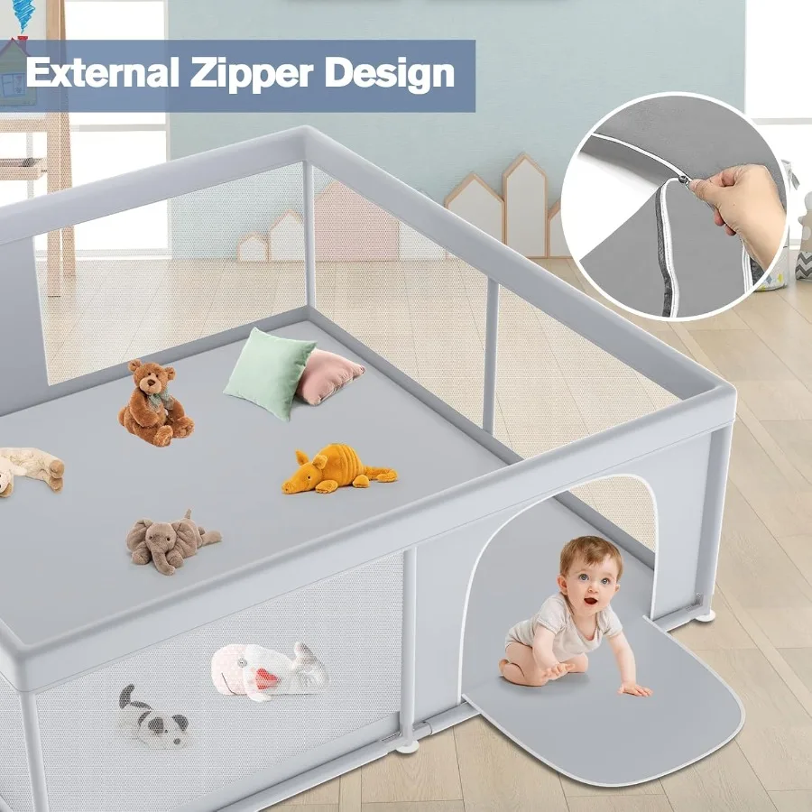 روضة أطفال كبيرة جدًا مقاس 79 × 79 بوصة مع بابين بسحاب للأطفال الصغار، دبوس لعب للأطفال في الأماكن المغلقة والخارجية Fe #5
