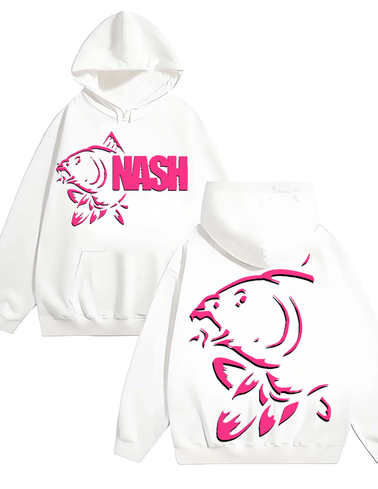 Tren baru 2025, fashion pria dan wanita Y2k, sweatshirt hoodie longgar dengan motif ikan, 330G, bahan tebal untuk pakaian kasual