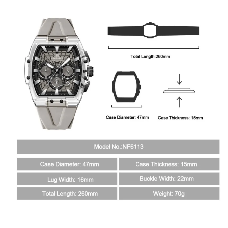 NAVIFORCE High Quality Men Watches Multifunctional Chronograph Luminous Hands 30m Waterproof Silicone Strap Original Man Watch