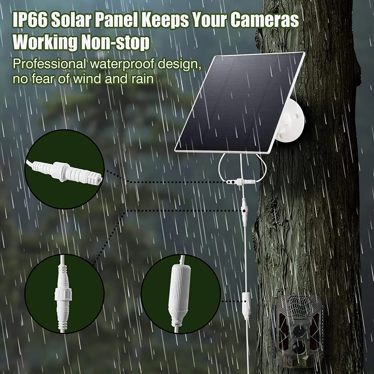 Painel solar impermeável para câmera Trail, kit de carregador de bateria solar, 6V, 9V, 12V, IP66, roteador 4G, WiFi, 5W, 10400mAh