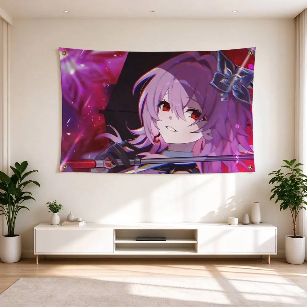 M-March 7th Honkai Star Rai  Flags for Bedrooms Home Decor Items Outdoor Decors Garage Decoration Flaga