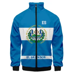 El Salvador Flag 3D Baseball Jacket Men Bomber Jacket Harajuku Fashion Coat Stand Collar Zipper Sweatshirt Casual Sportswear Top