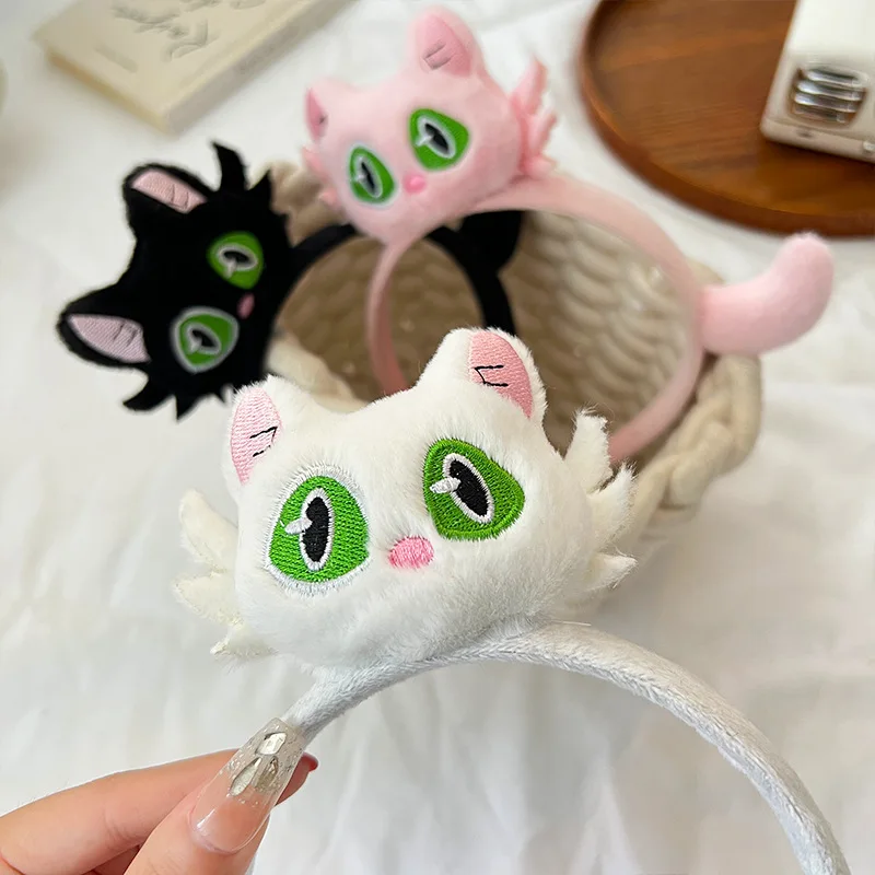 New Kawaii Suzume Cartoon Plush Cat Hairbands Cute Black White Cat Hair Hoop Headband for Women Girls Gifts Hair Accessories