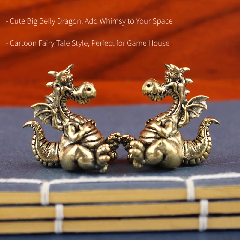 Brass Big Belly Dragon Figurine, Cartoon Fairy Tale Game House Decoration, Creative Winged Dragon Model, Desktop Small Ornament,