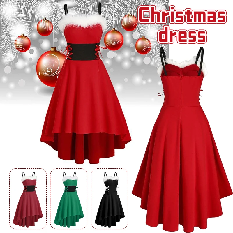 Christmas Dress Women Winter Off Shoulder Sleeveless  Mini Dress Xmas Dresses Christmas Bunny Sexy Cute Performance  Costume