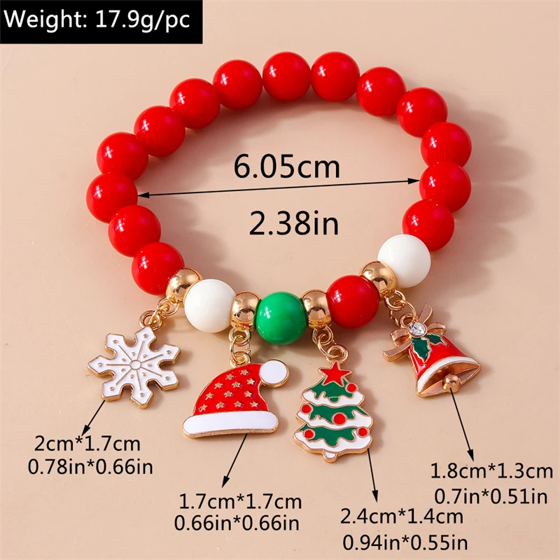 Modisches handgefertigtes Perlenarmband für Damen, Weihnachtsbaum-, Hirsch- und Glockenanhänger, Armband für Mädchen, Freundschaft, Party, Festival, Schmuck, Geschenke – Detail 15