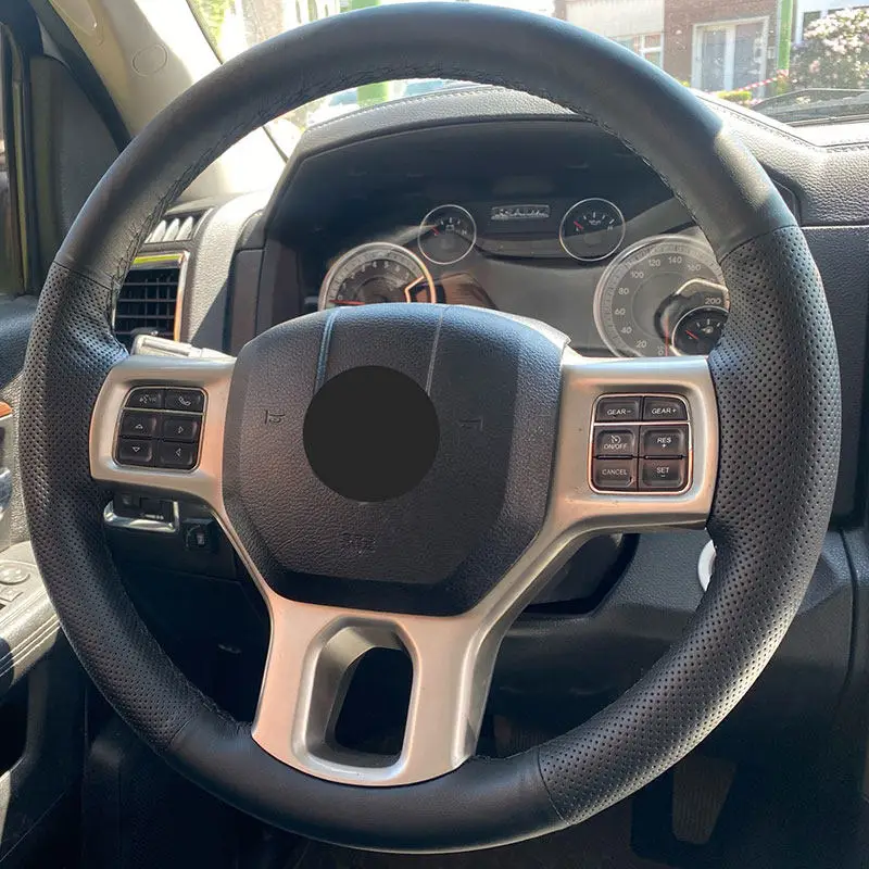 Soft Black Perforated Leather Cover For Dodge RAM 1500 Classic 2012-2022 2500 3500 5500 2012-2018 Car Steering Wheel Cover Trim