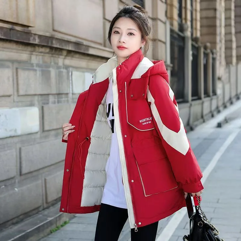 In Winter Of 2024 The New Fashion With Velvet And Thick Parker Down Cotton-padded Jacket Girls Long Short Cotton-padded Coat Top
