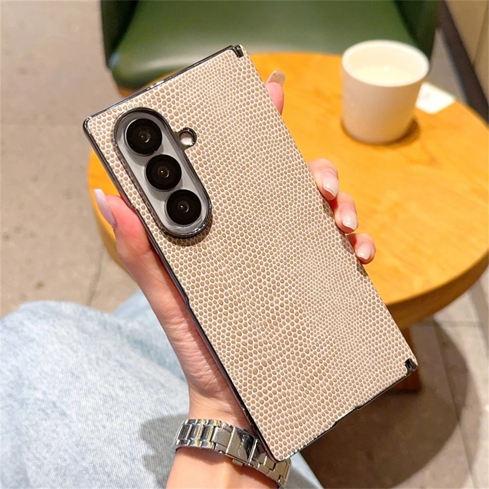 Lizard Pattern Phone Case For Samsung Galaxy Z Fold 7 5G Leather PC Hard Shell Axis Hinge Protective (Only Back Cover)