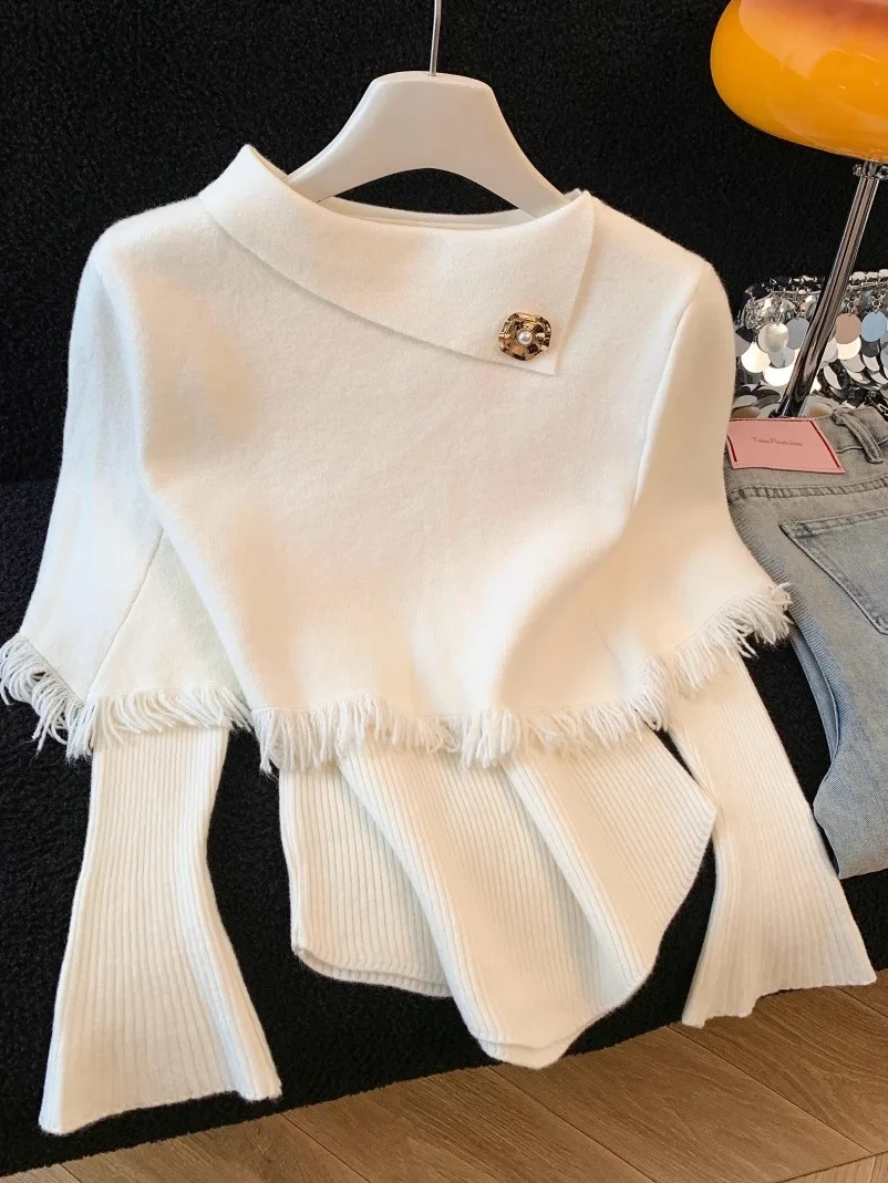 

Ele Knitted Fringe awl Outerwear Two-Piece Set for Women High-End Sle Layering Winter Faion Chinese Production