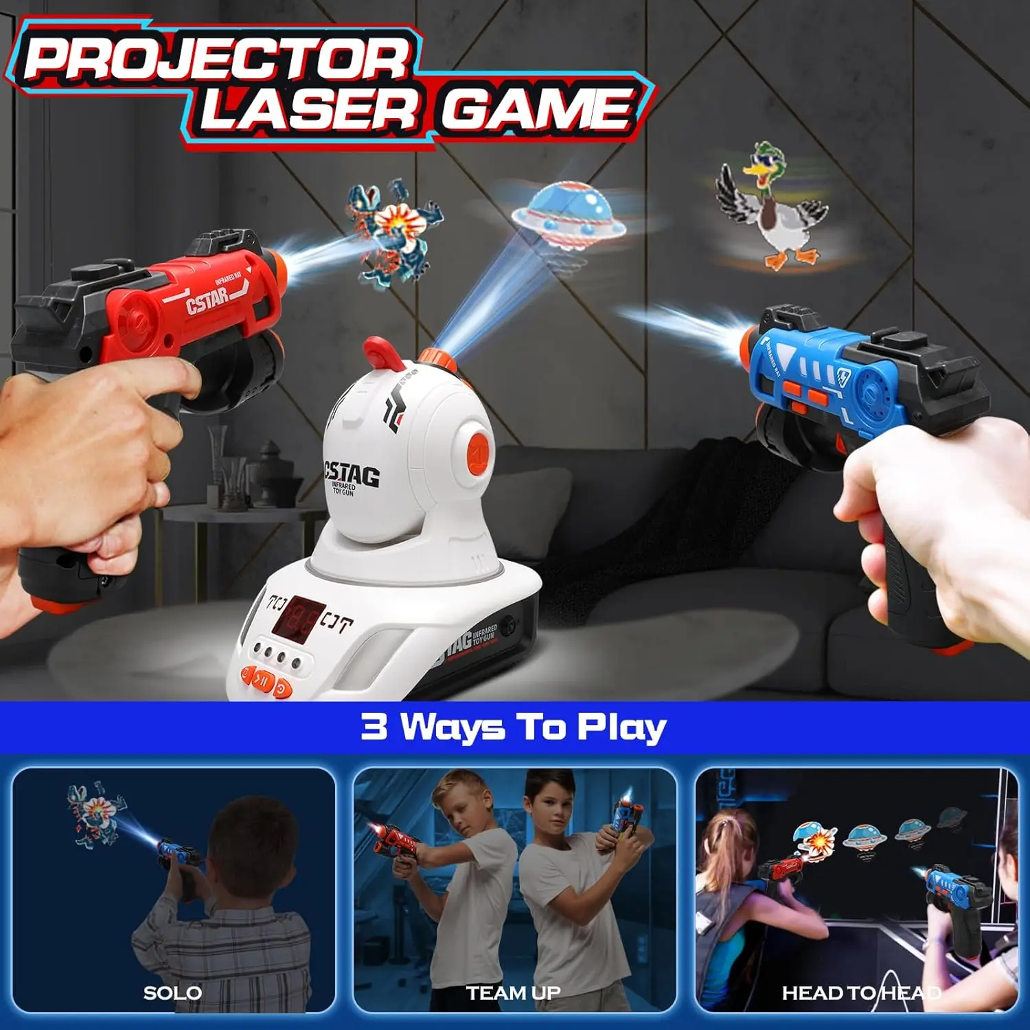 VATOS Laser infra merah Tag proyektor Shooting Game 2 pemain Mini Laser Tag Set gun mainan dalam ruangan untuk anak-anak laki-laki perempuan hadiah