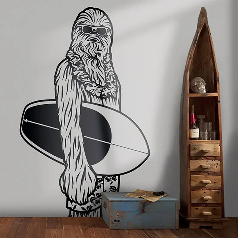 Surfing Chewbacca Wall Decal Mural Kid's Room Designs Chewbacca Art Vinyl Sticker Home Decor Bedroom Murals Wallpaper A422