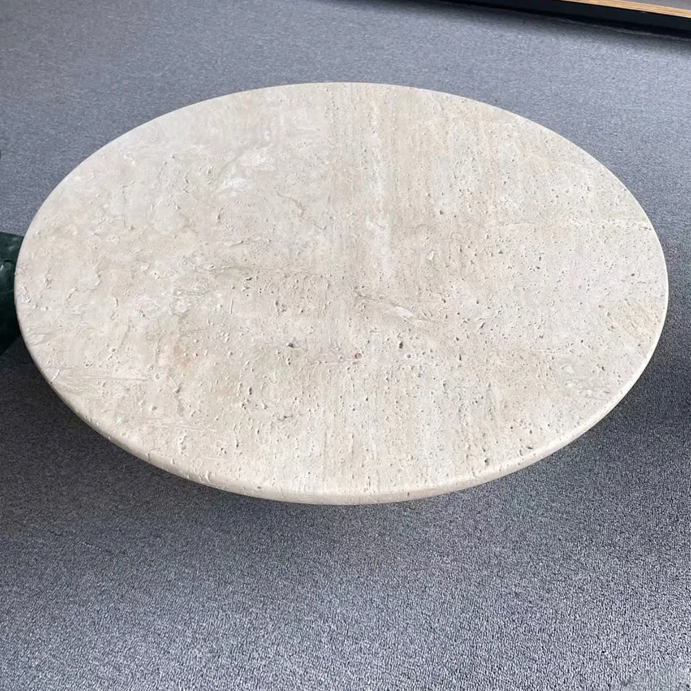 High Quality Living Room Beige White Travertine Coffee Table Natural Stone Round Side Table