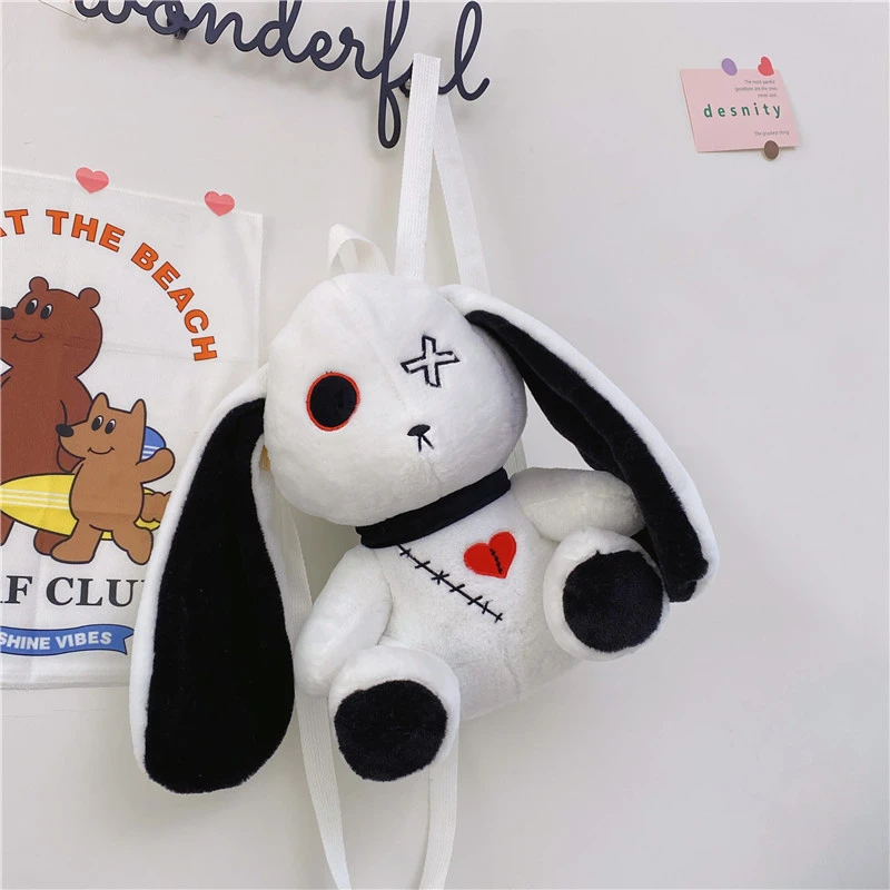 Kawaii Plush Rabbit Small Backpack Cute Gothic Stuffed Animal Purse Plushie Bag Nightmare Before Christmas Aesthetic Bunny Doll