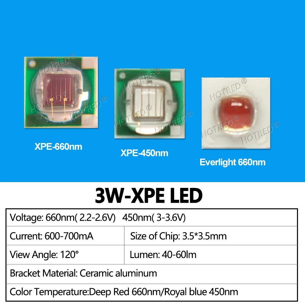 50pcs 3W LED XPE 3535 Photo Deep Red 660nm Royal Blue 450nm 3V DiodeCOB Chip Light Beads For DIY 10 30 50 Watt Plant Grow Lamp