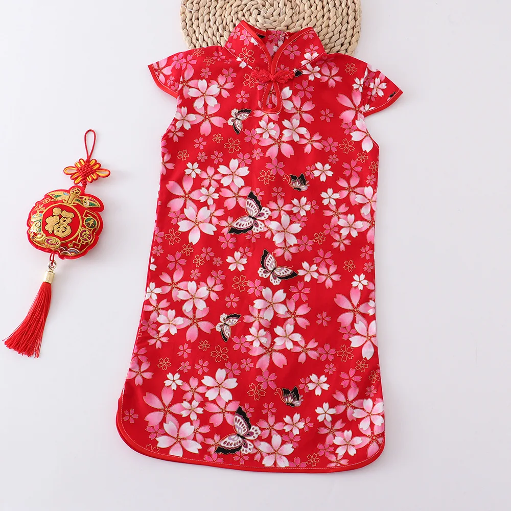 Girls Dress Casual Dresses for Kids 2024 Summer Spring Chinese Style Girls Cheongsam Baby Princess Dress Teenager Costume