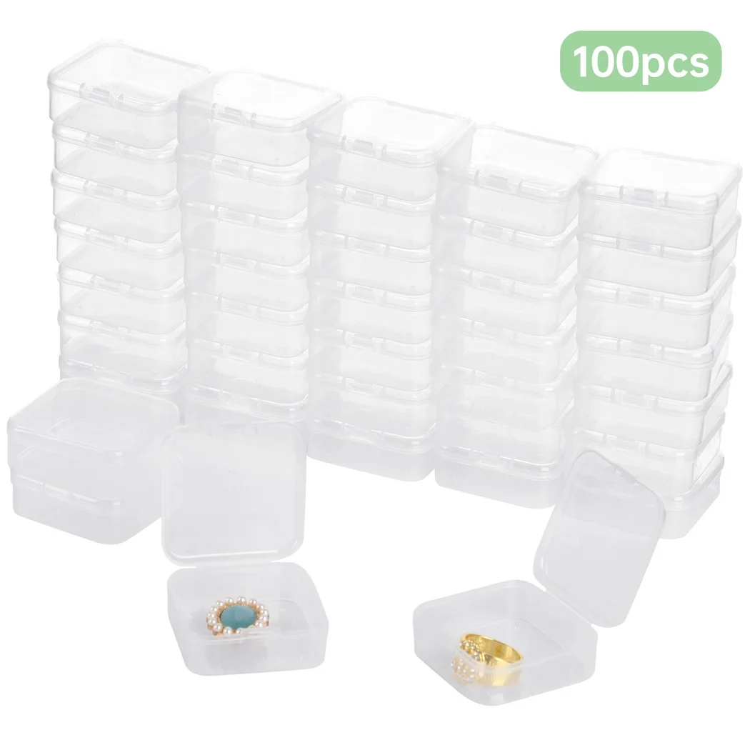 100Pcs Plastic Beads Storage Containers Box Small Organizers 2.2x2.2x0.8in Tiny Plastic Case Mini Square Arts Crafts Storage Box