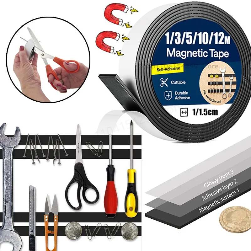 자기 접착식 자석 테이프 절단 가능한 고무 자석 스트립 냉장고 벽 DIY 사진 포스터 고정 테이프 가정 사무실 보관 도구