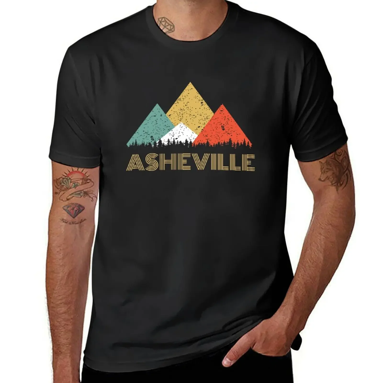 

Retro City of Asheville Mountain Shirt T-Shirt Short sleeve tee blacks boys animal print aesthetic clothes t shirt men