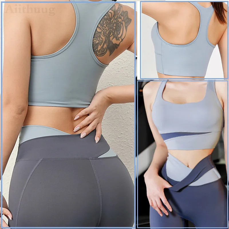 Aiithuug Yoga Pants Tummy Control High Waist Yoga Tights Cross Waist Gym Workout Leggings Sports Pants Butt Lifting Running