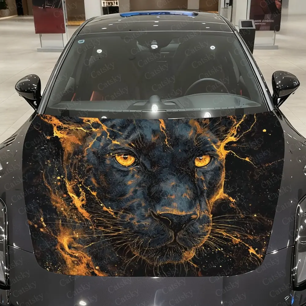 

Golden Flame Black Panther For Car Covers Stickers For Decorating Car Covers Vinyl Decals For Cars, SUVs And Trucks.