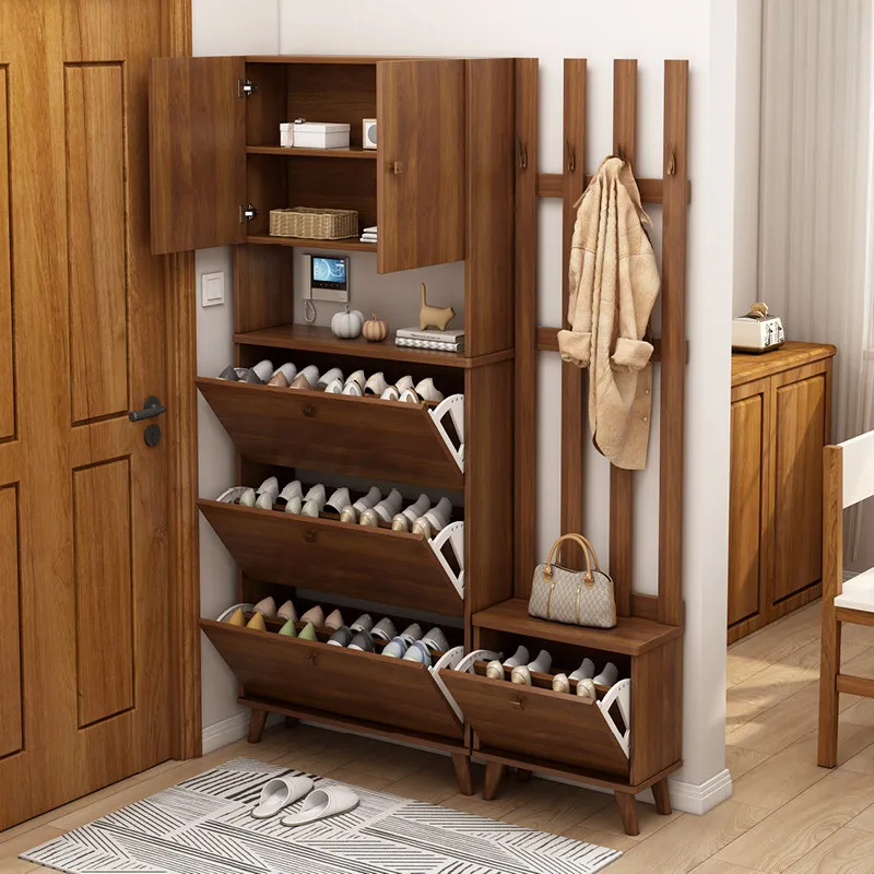 

Natural Modern Tall Shoe Cabinet Wooden Adjustable Salon Living Room Shoe Rack Organizer Display Zapatero Tela Furniture Home