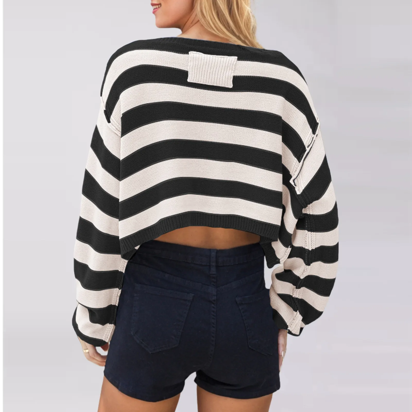 Short Striped Knit Sweater For Women Loose Fit Chunky Sweater Women Women Pullover Sweaters Trendy Holiday Sweaters for Women