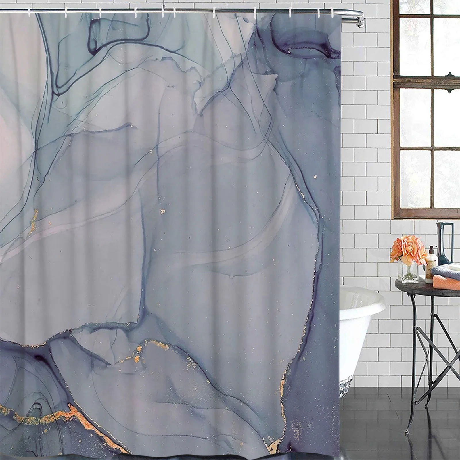 Marble Texture Waterproof Bathroom Decoration Shower Curtain With Hook Printed Bathtub Curtains Bathroom Accessories