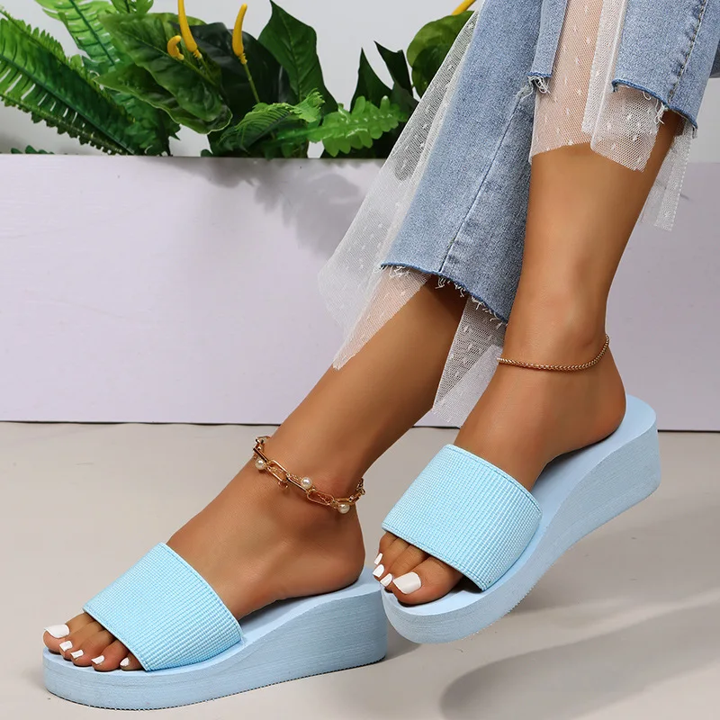 Knitted Wedges Slippers for Women 2023 Summer Chunky Platform Wedge Heels Sandals Woman Light Thick Sole Beach Shoes Mujer