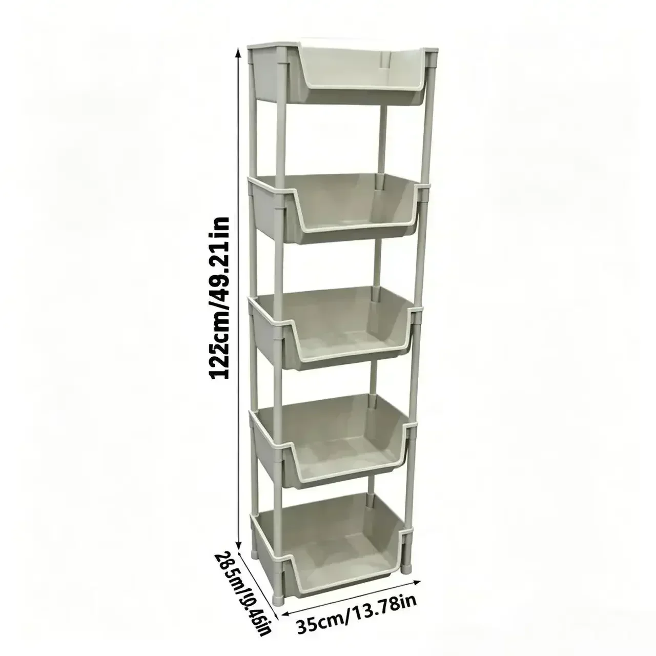 5-Tier Rolling Storage Cart with Wheels Plastic Mobile Utility Organizer Rack Freestanding Space Saving Shelving Unit for Kitchen Bathroom Bedroom Books Home Storage (35x26.5x125cm) view 3