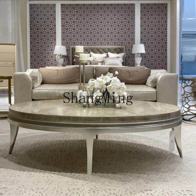 CL Chinese light luxury solid wood oval coffee table parquet art metal feet living room furniture coffee table